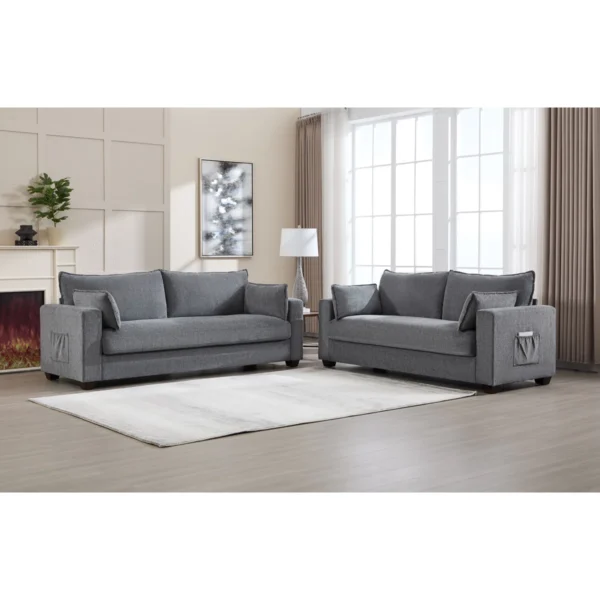 2-Piece Modern Comfortable Chenille Upholstered Fabric Living Room Sofa Set With Side Pocket Storage - Image 2