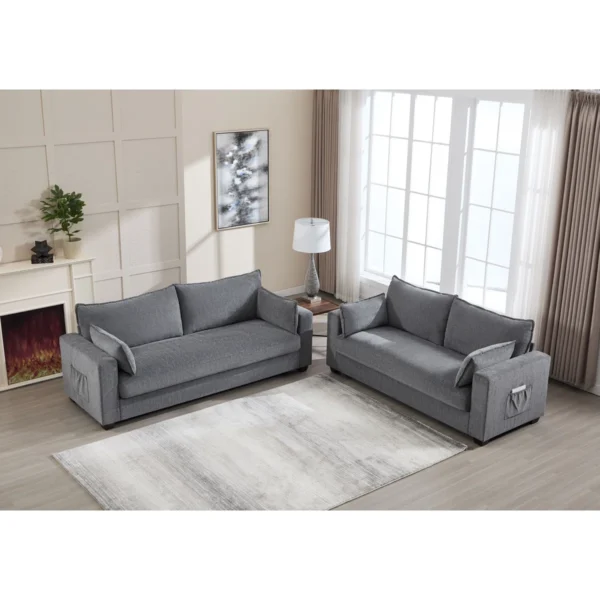 2-Piece Modern Comfortable Chenille Upholstered Fabric Living Room Sofa Set With Side Pocket Storage - Image 3