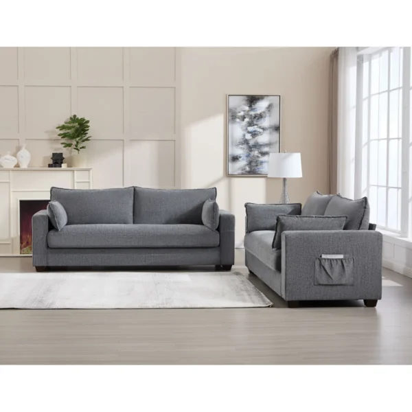 2-Piece Modern Comfortable Chenille Upholstered Fabric Living Room Sofa Set With Side Pocket Storage - Image 4