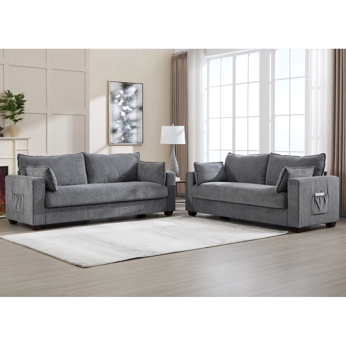 2-Piece+Modern+Comfortable+Chenille+Upholstered+Fabric+Living+Room+Sofa+Set+With+Side+Pocket+Storage-715101364