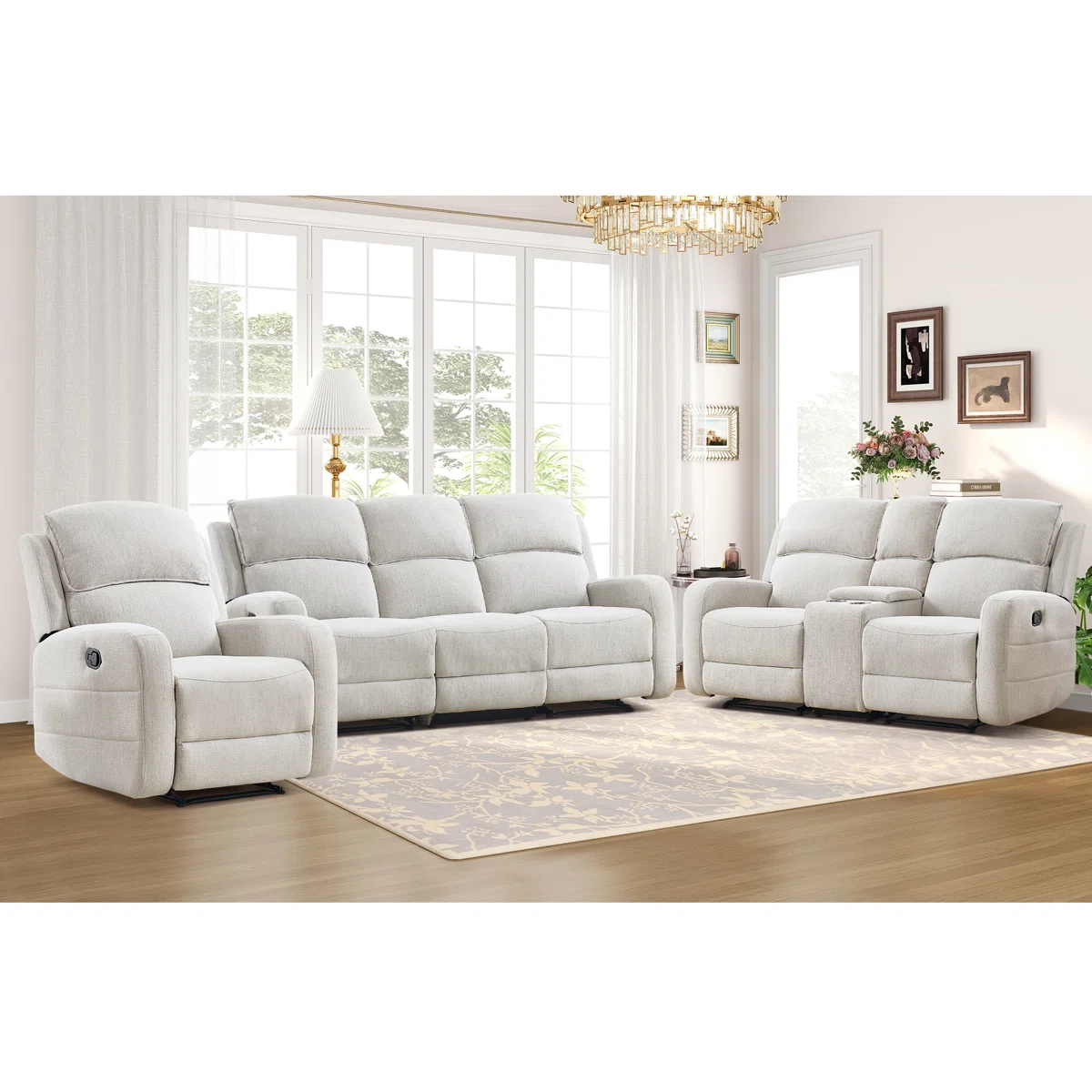 3-+Piece+Modern+And+Overstuffed+Soft+Manual+Reclining+Living+Room+Set