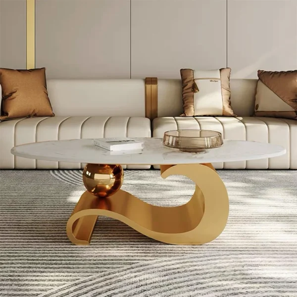 Luxury White Oval Coffee Table with Musical Note Base–Modern Accent Piece for Living Room Decor - Image 3
