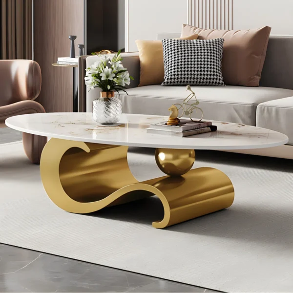 Luxury White Oval Coffee Table with Musical Note Base–Modern Accent Piece for Living Room Decor - Image 2