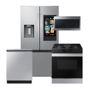 Samsung Stainless Steel Kitchen Package with 30 cu. ft. Mega Capacity 3-Door French Door Refrigerator with Family Hub and Gas Range